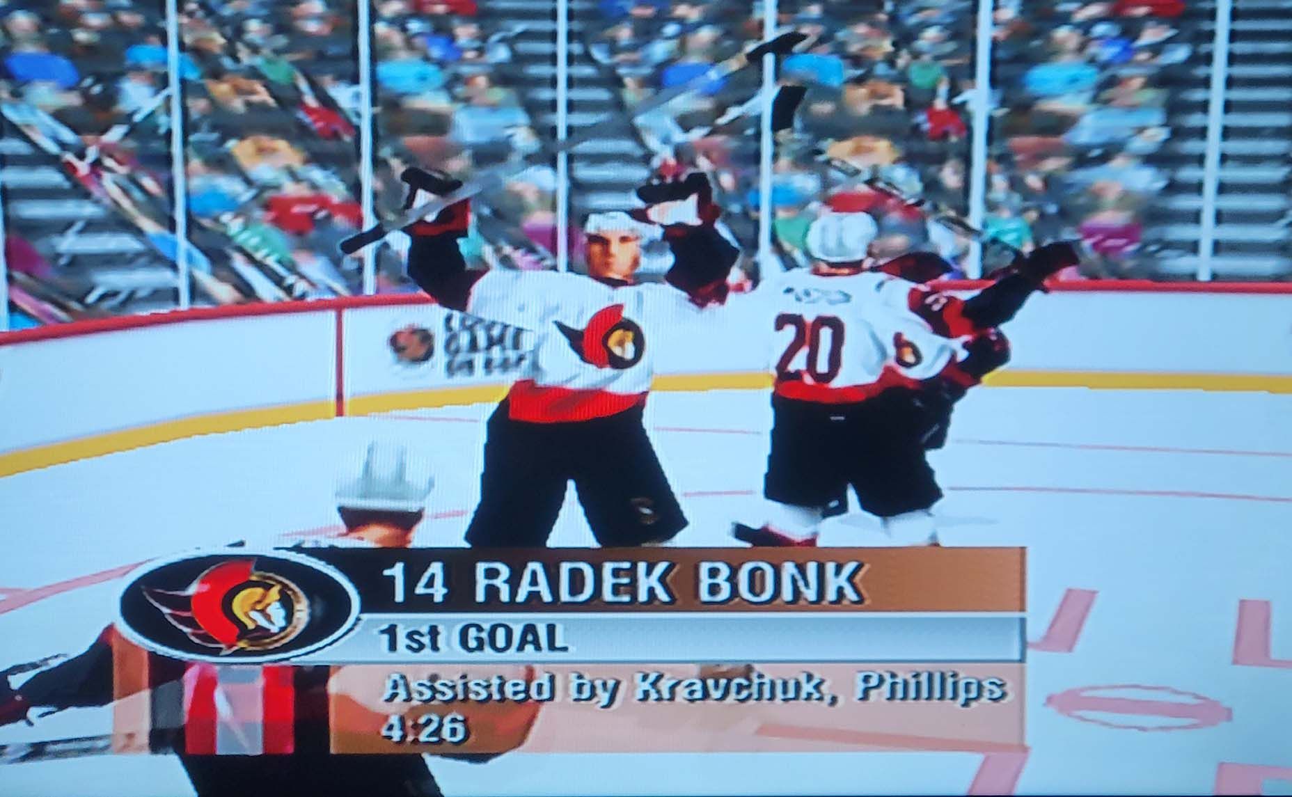 Radek Bonk celebrates his first goal of the game.